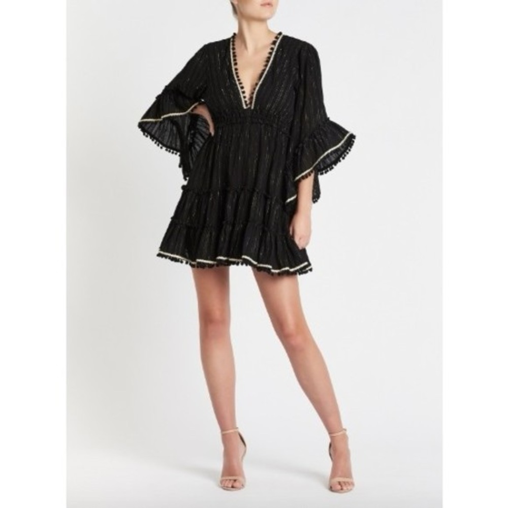 MISA by ANTHROPOLOGIE Womens Black Gold Pom Pom Kacia Dress, EUC! Size XS/S - Picture 7 of 10